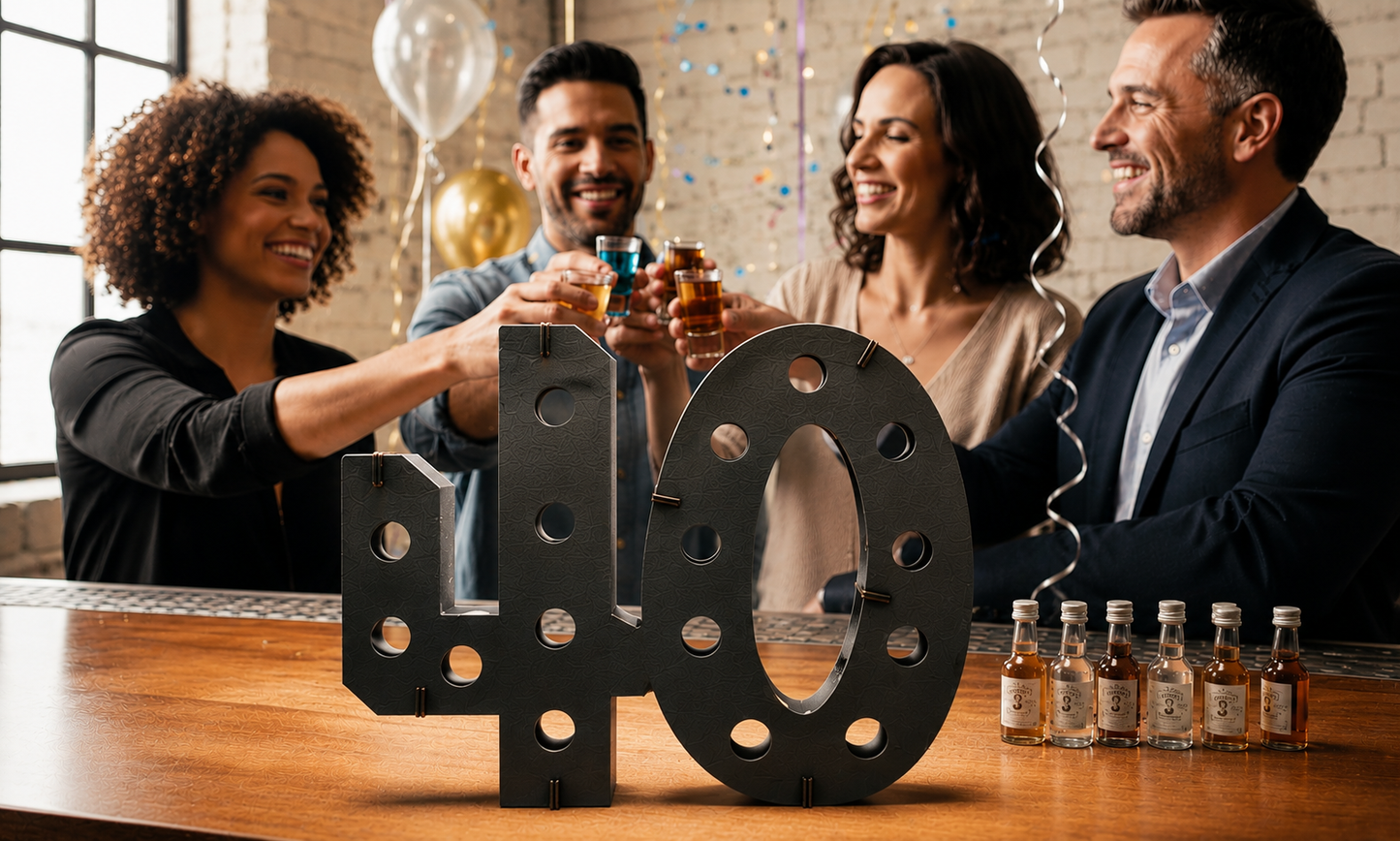 40 Mini Liquor Bottle Holder | Holds 16 Shot Bottles | 40 AF | Personalized 40th Birthday Gift