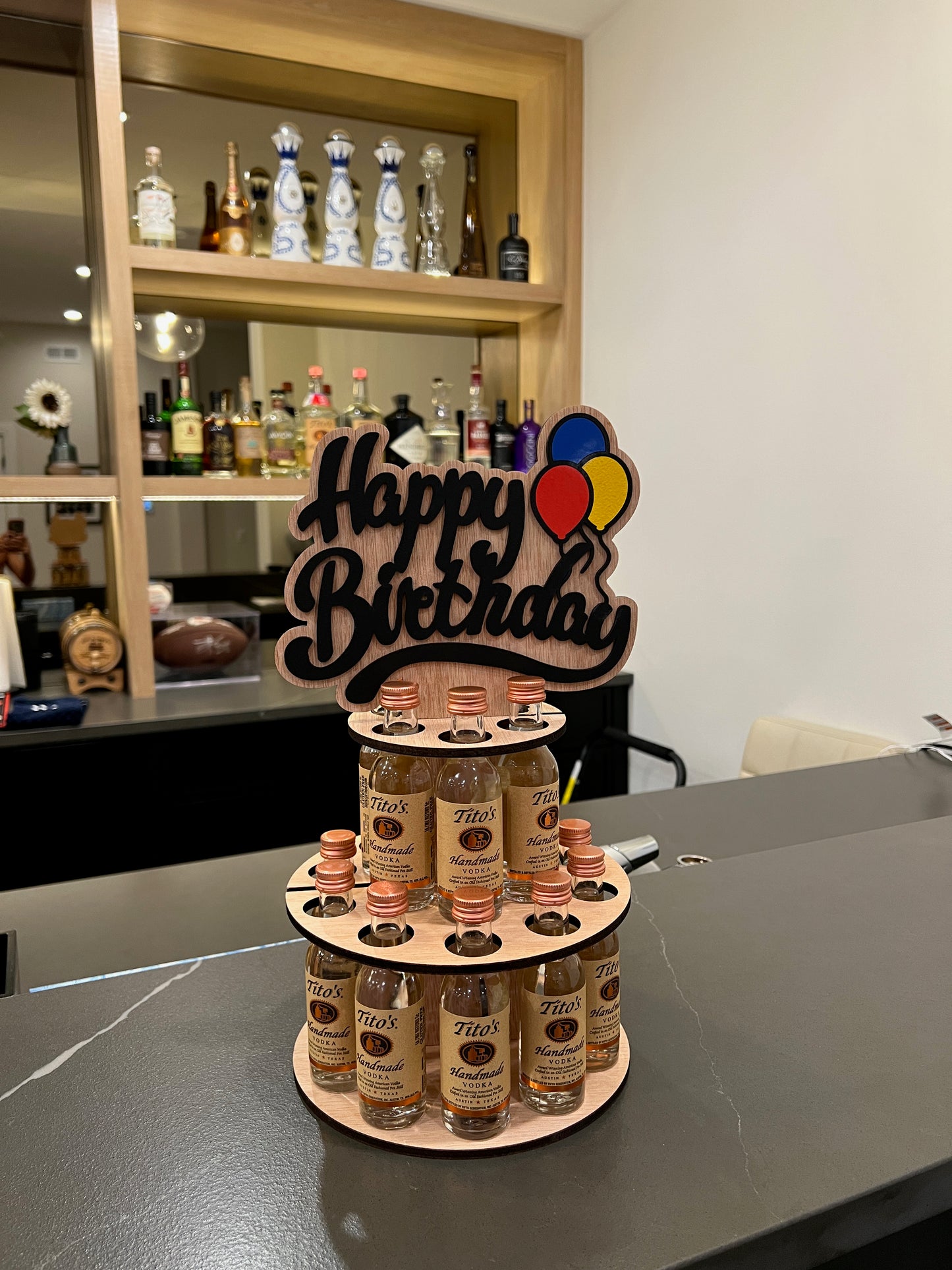 Lumber Reveal USA Mini Liquor Bottle Cake Display Shelf for 21st Birthday or Other Ages