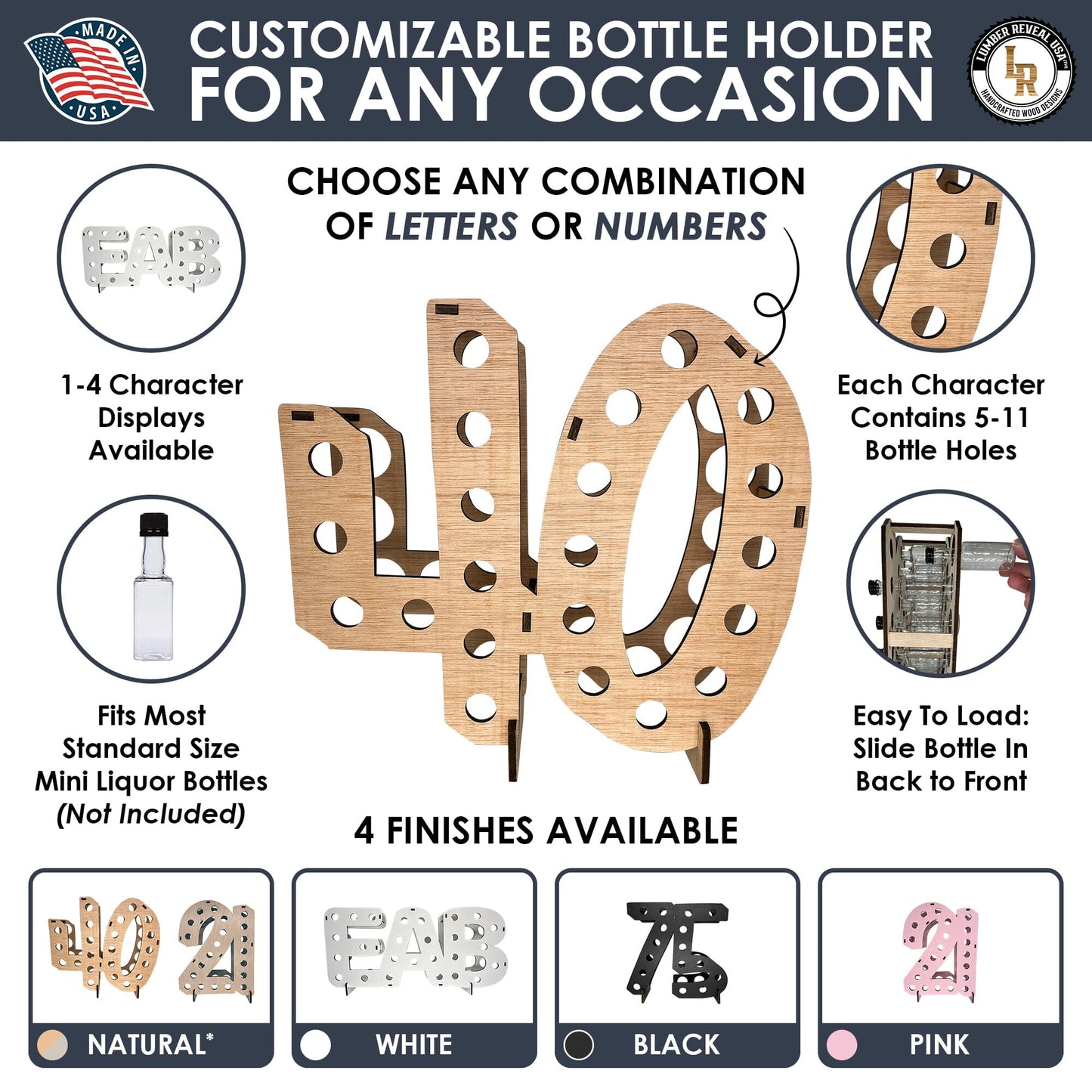 Custom Birthday Age or Year Mini Bottle Holders Party & Celebration Lumber Reveal USA