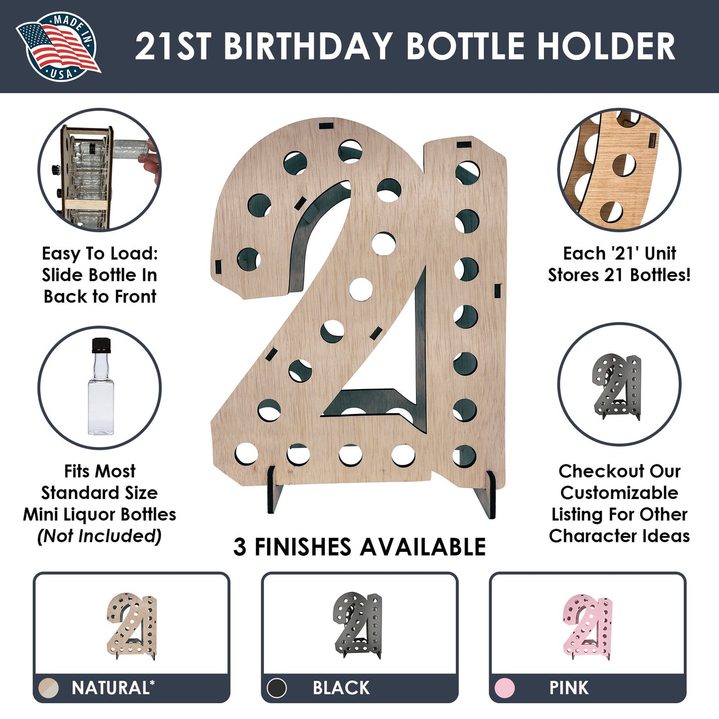 Mini Liquor Bottle Display Shelf For 21st Birthday Party & Celebration Lumber Reveal USA