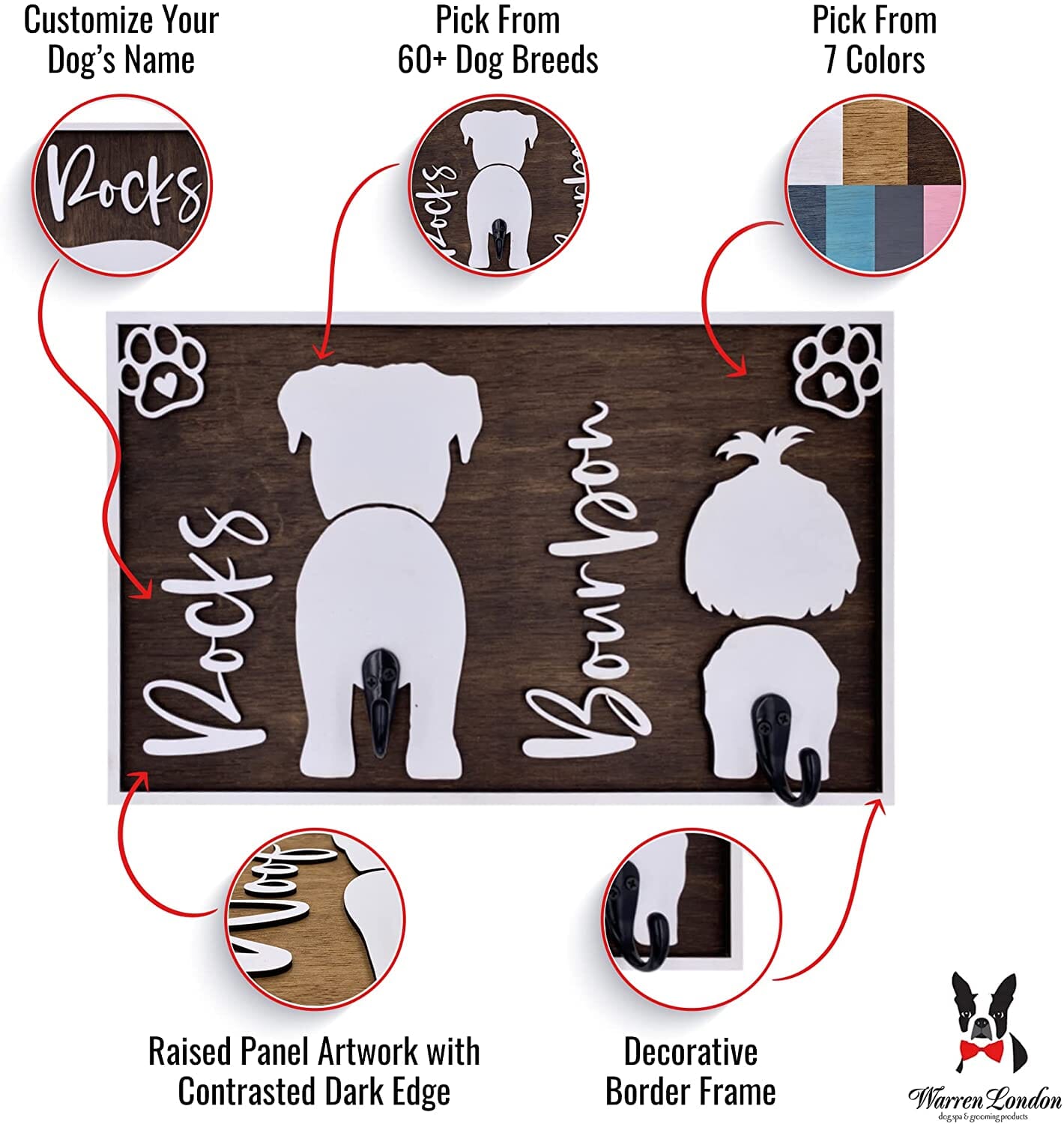 Personalized Wood Leash Hangers - Custom Hand Made in the USA Pet Supplies Lumber Lab USA
