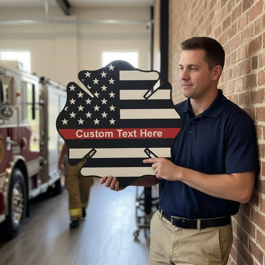 Personalized Wooden American Flag | Maltese Cross Flag | Firefighter Flag | EMT Retirement Gift