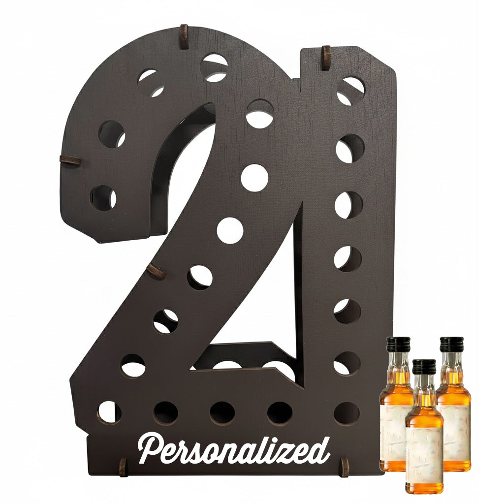 Personalized 21st Birthday Shot Bottle Holder | Holds 21 Mini Liquor Bottles