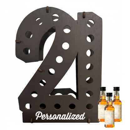 Personalized 21st Birthday Shot Bottle Holder | Holds 21 Mini Liquor Bottles
