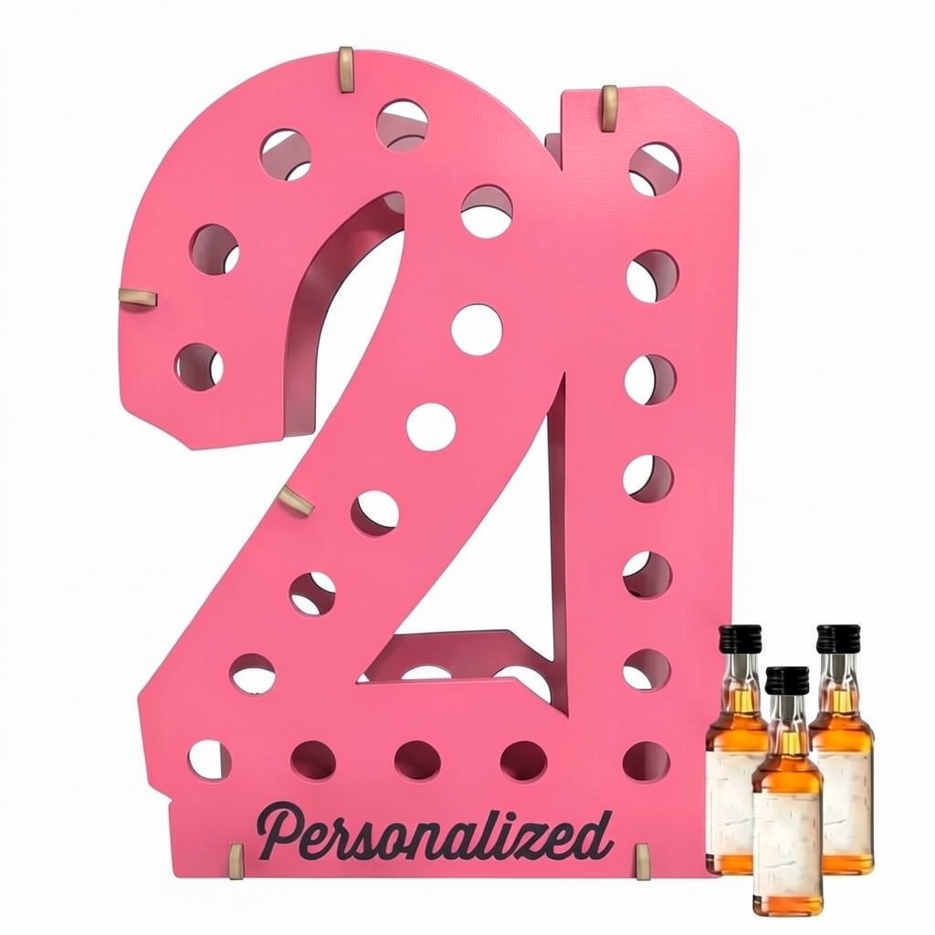 Personalized 21st Birthday Shot Bottle Holder | Holds 21 Mini Liquor Bottles