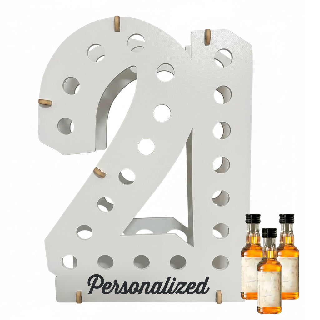 Personalized 21st Birthday Shot Bottle Holder | Holds 21 Mini Liquor Bottles