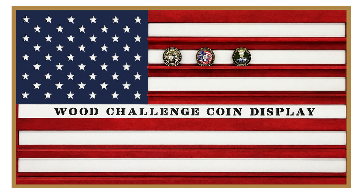 American Flag Challenge Coin Display | Personalized Wooden Challenge Coin Holder