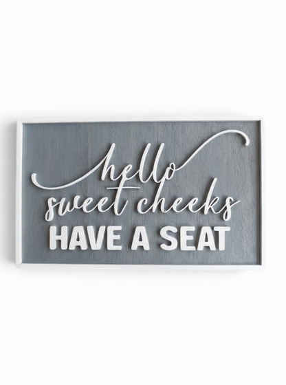Wooden 'Hello Sweet Cheeks' Customized Art | Funny Bathroom Decor | 14 Colors