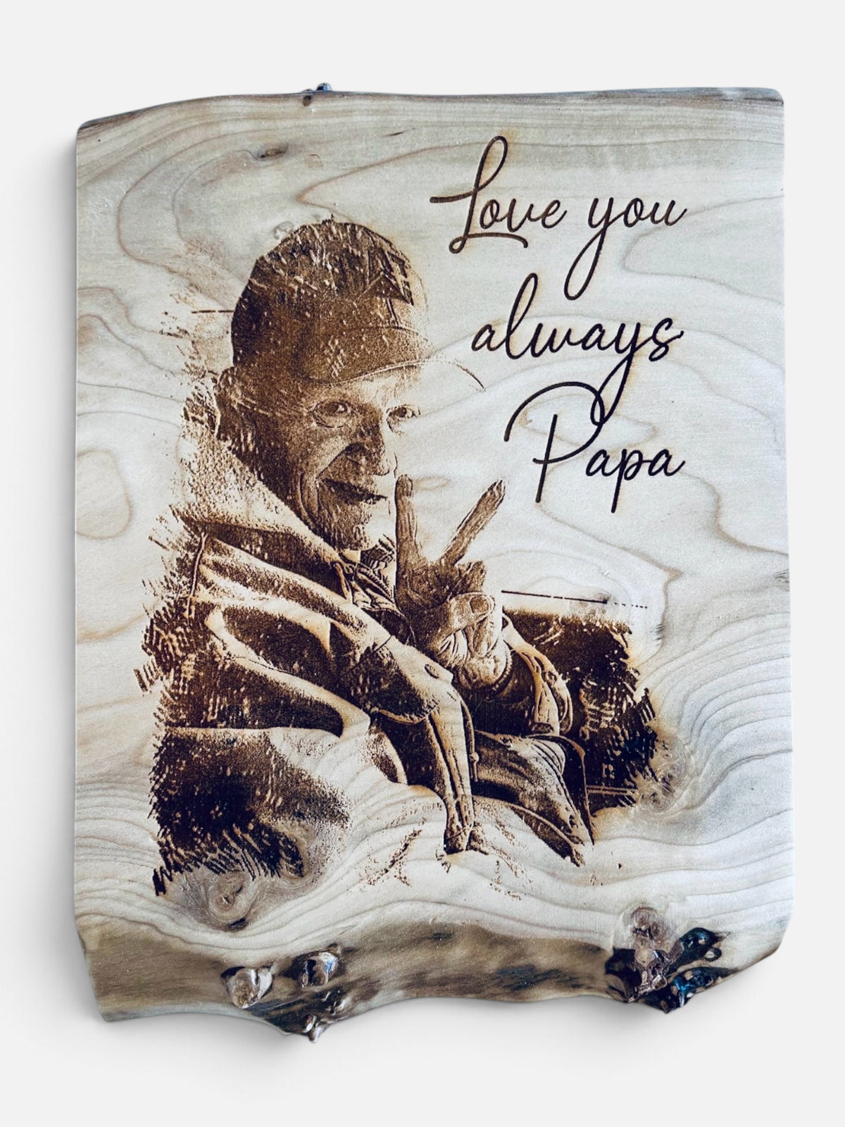 8x10"+ Live-Edge Wood Engraved Photo | Engraved Live-Edge Wood