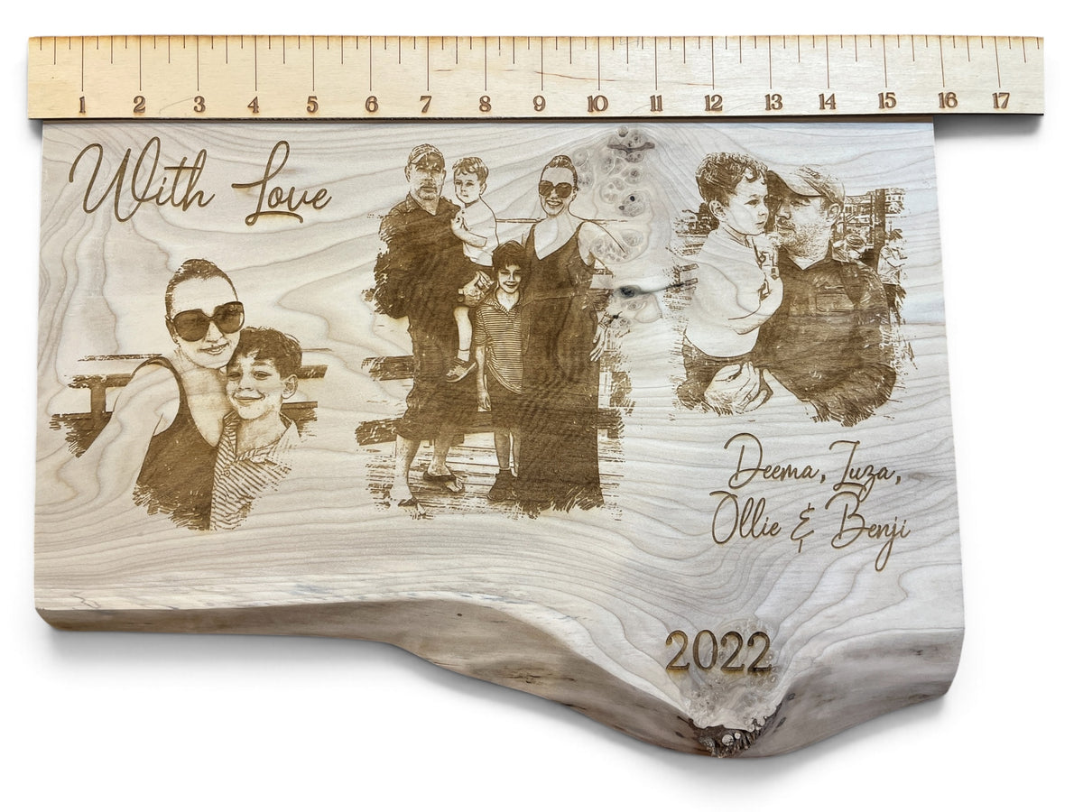 8x10"+ Live-Edge Wood Engraved Photo | Engraved Live-Edge Wood