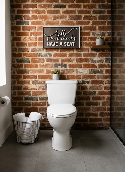 Wooden 'Hello Sweet Cheeks' Customized Art | Funny Bathroom Decor | 14 Colors