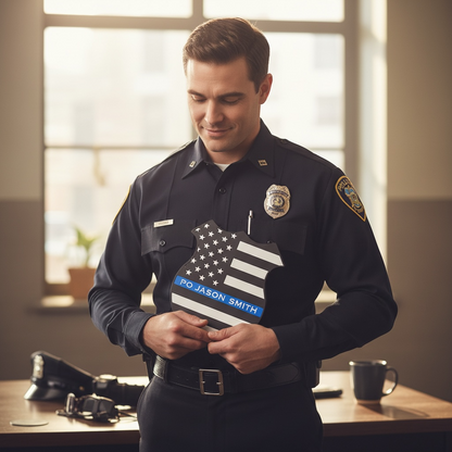 Personalized Wooden Thin Blue Line Flag | Back the Blue Flag | Police Memorial Flag | Police Retirement Gift | Police Apprectation Gift