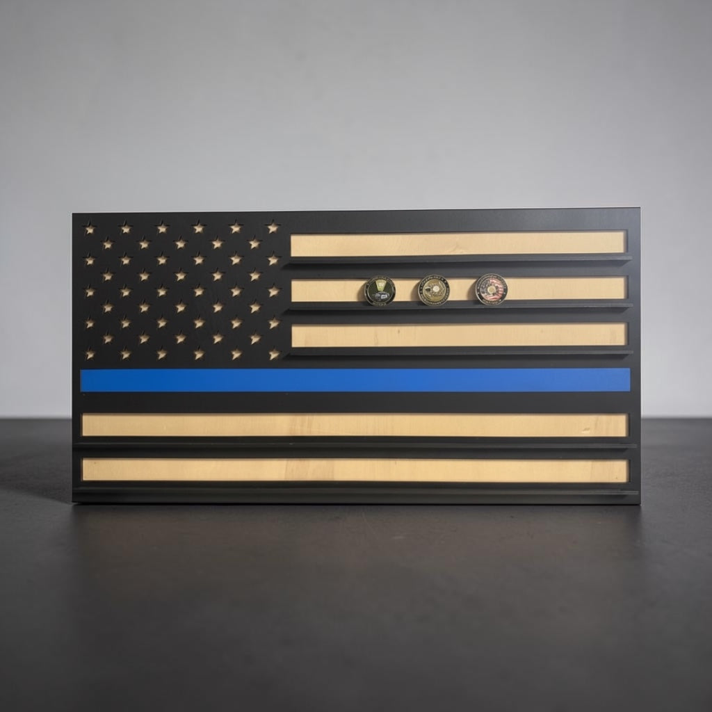 American Flag Challenge Coin Display | Wood Challenge Coin Holder