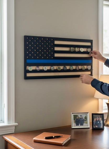 American Flag Challenge Coin Display | Wood Challenge Coin Holder