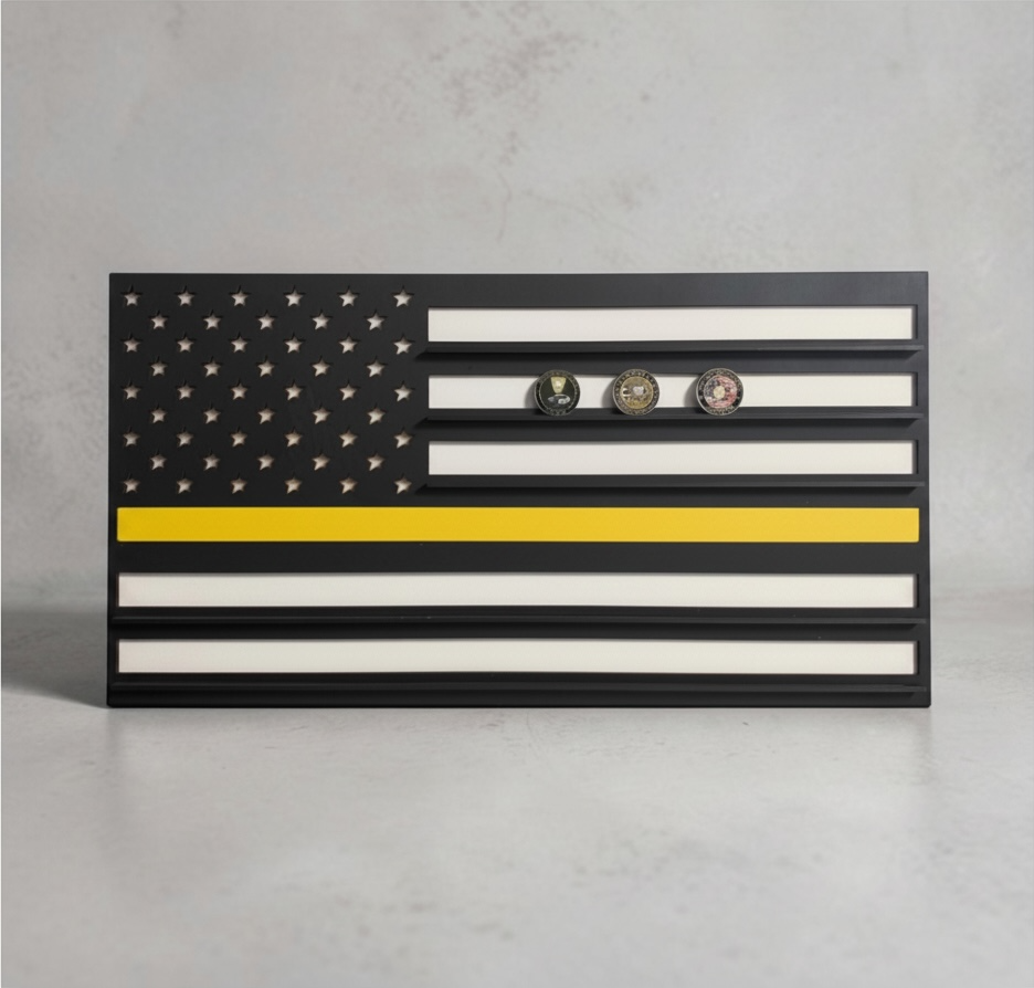 First Responder Flag Challenge Coin Display | Wood Challenge Coin Holder