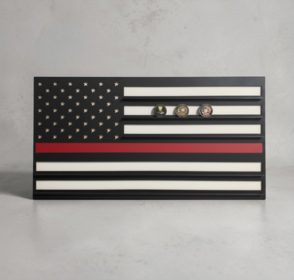 First Responder Flag Challenge Coin Display | Wood Challenge Coin Holder