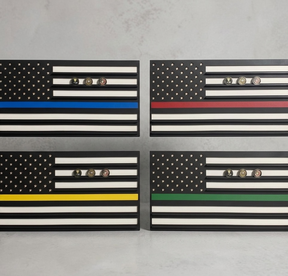 First Responder Flag Challenge Coin Display | Wood Challenge Coin Holder