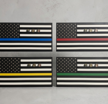 First Responder Flag Challenge Coin Display | Wood Challenge Coin Holder