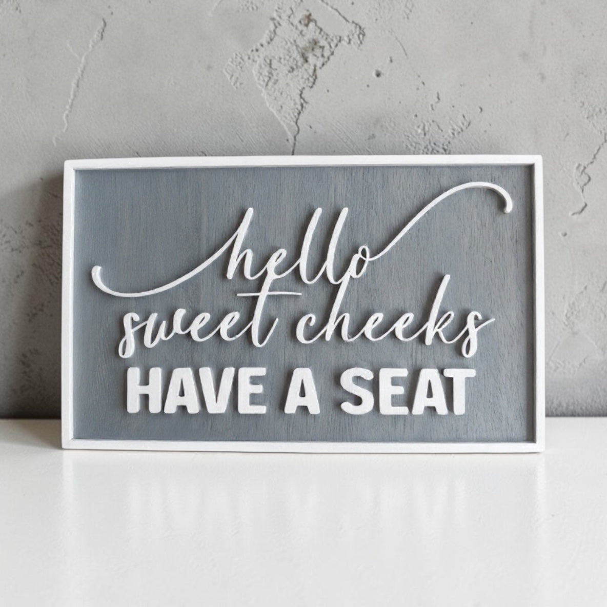 Wooden 'Hello Sweet Cheeks' Customized Art | Funny Bathroom Decor | 14 Colors