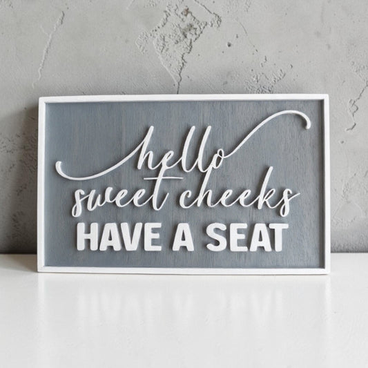 Wooden 'Hello Sweet Cheeks' Customized Art | Funny Bathroom Decor | 14 Colors