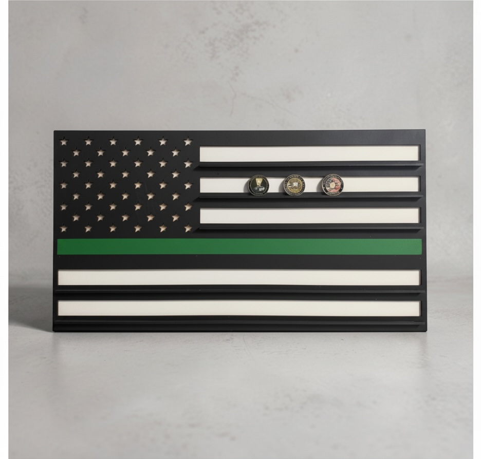 First Responder Flag Challenge Coin Display | Wood Challenge Coin Holder