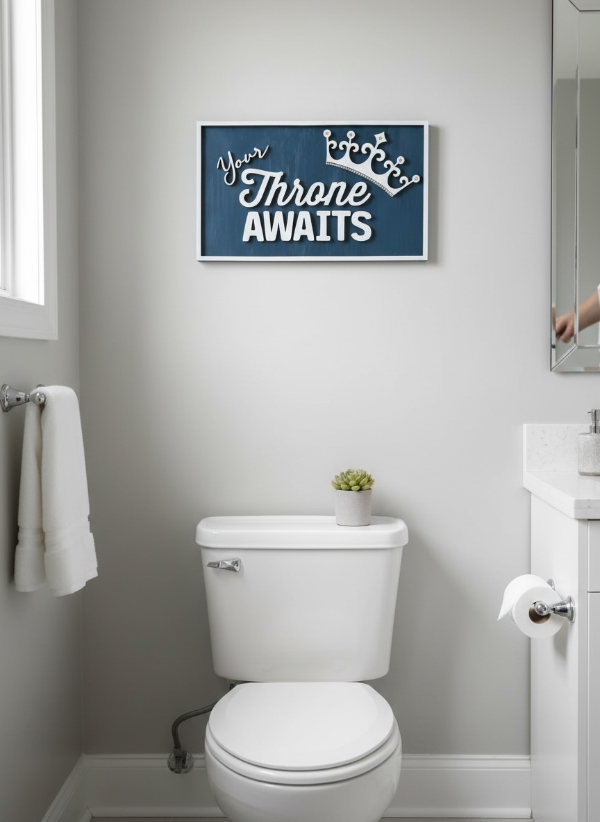 Wooden 'Your Throne Awaits' Customized Bathroom Art | 14 Colors