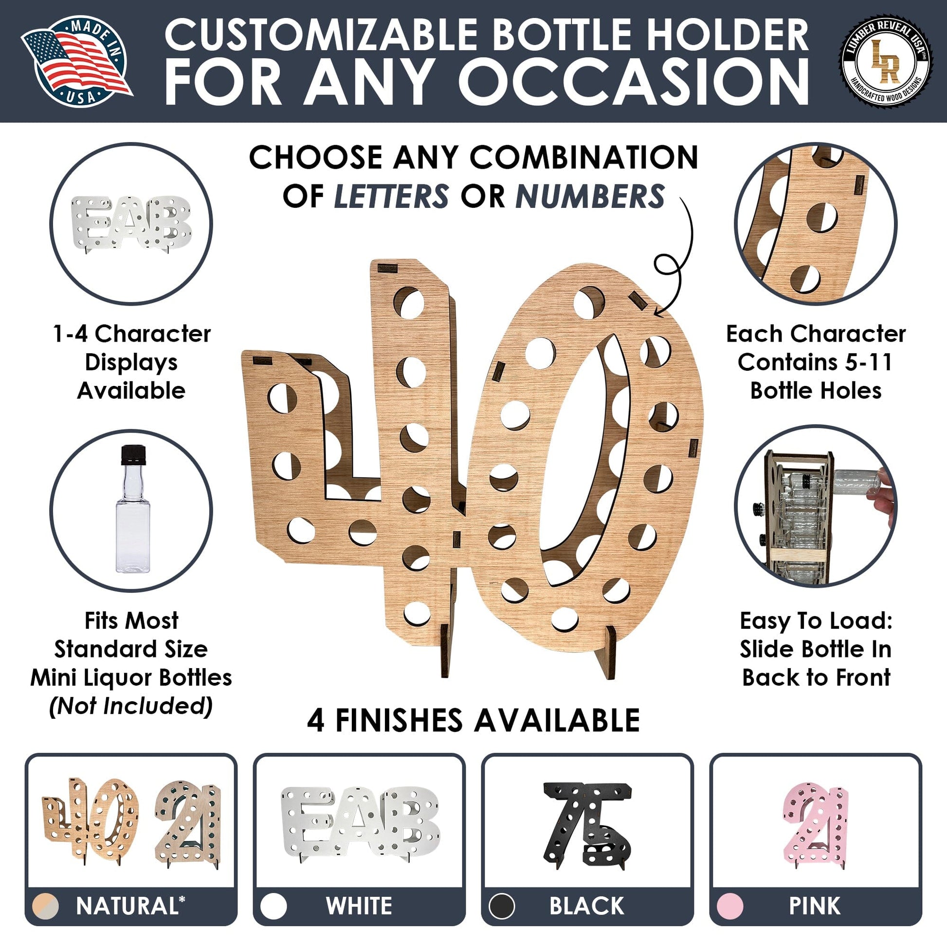 Custom Birthday Age or Year Mini Bottle Holders Party & Celebration Lumber Reveal USA 