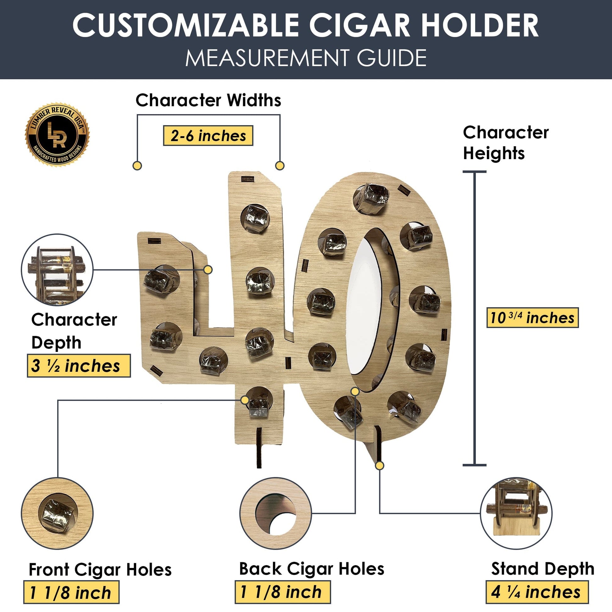 Custom Cigar Holder Display - Letters or Numbers Up To 4 Digits Party & Celebration Lumber Reveal USA 